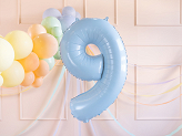 Foil Balloon Number ''9'', 72cm, light blue