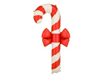 Foil balloon Candy cane with bow, 70x131.5 cm, beige and red