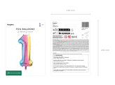 Foil Balloon Number ''1'', 86cm, pastel rainbow