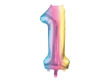 Foil Balloon Number ''1'', 86cm, pastel rainbow