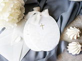 First Communion invitations with a cross, branches, and flowers, white (1 pkt / 10 pc.)