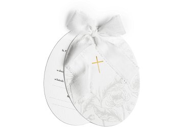 First Communion invitations with a cross, branches, and flowers, white (1 pkt / 10 pc.)