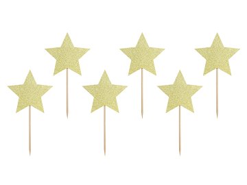 Cupcake toppers - Stars, gold, 11.5cm (1 pkt / 6 pc.)