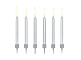 Birthday candles, plain, silver, 6cm (1 pkt / 6 pc.)