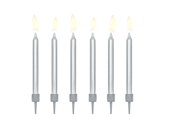 Birthday candles, plain, silver, 6cm (1 pkt / 6 pc.)
