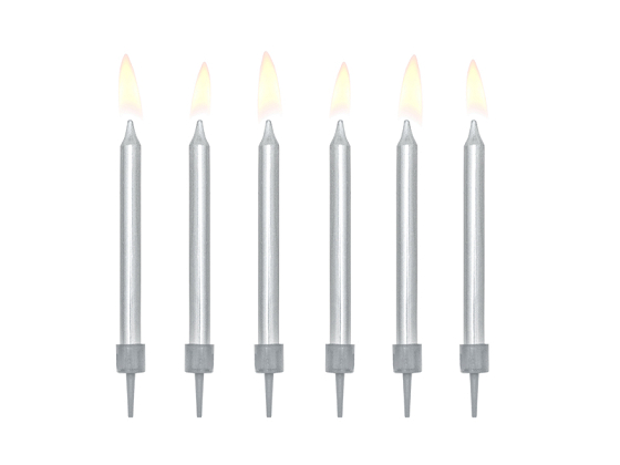Birthday candles, plain, silver, 6cm (1 pkt / 6 pc.)