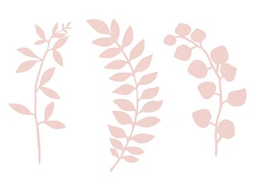 Branch with leaves decoration, powder pink (1 pkt / 9 pc.)