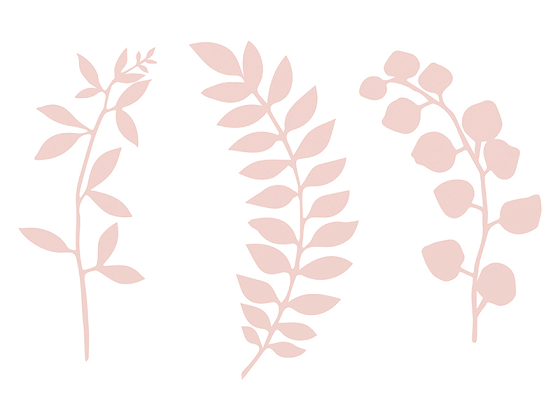 Branch with leaves decoration, powder pink (1 pkt / 9 pc.)