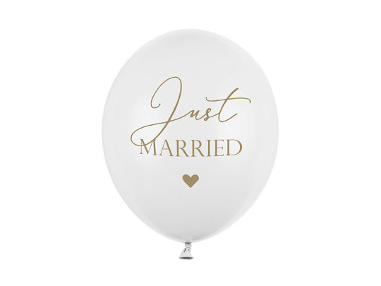 Balloons 30cm, Just Married, Pastel Pure White (1 pkt / 6 pc.)