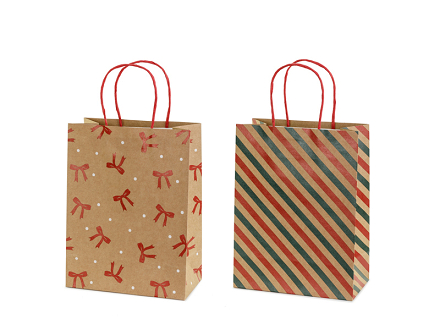 Gift bags Stripes and bows, 19x25x10 cm, kraft