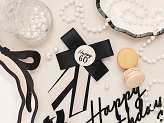 Rosette for 60th birthday, cream-black, 11x17 cm