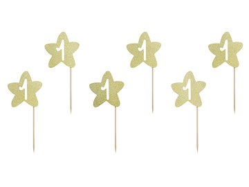 Cupcake toppers 1st Birthday, gold (1 pkt / 6 pc.)