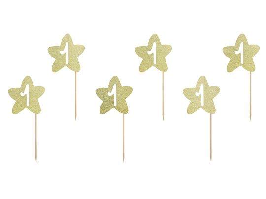 Cupcake toppers 1st Birthday, gold (1 pkt / 6 pc.)