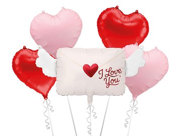 Foil balloon set, Letter with hearts, mix (1 pkt / 5 pc.)