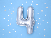 Foil Balloon Number ''4'', 35cm, silver