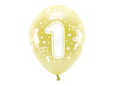 Metallic Eco Balloons 33 cm, Number '' 1 '', light gold (1 pkt / 6 pc.)