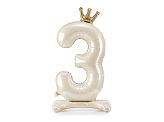 Standing foil balloon number ''3'', 84 cm, light cream