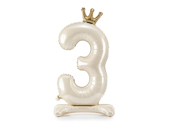 Standing foil balloon number ''3'', 84 cm, light cream