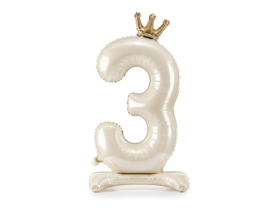 Standing foil balloon number ''3'', 84 cm, light cream