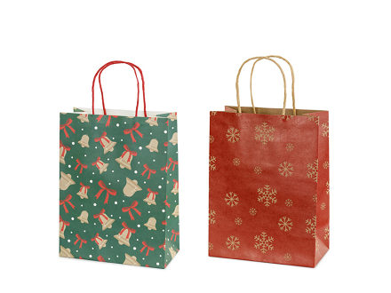 Gift bags Snowflakes and bells, 19x25x10 cm, red and green