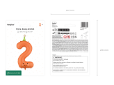 Foil balloon Number ''2'', 86cm, orange