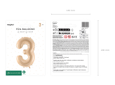 Foil Balloon Number ''3'', 72cm, beige
