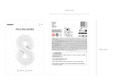 Foil ballon Number ''8'', 86 cm, white