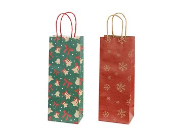Gift bags Snowflakes and bells, 12.5x33.5x9 cm, red and green (1 pkt / 6 pc.)
