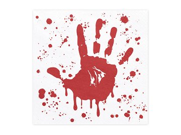 Napkins Bloody hand, 33x33 cm, white and red (1 pkt / 20 pc.)