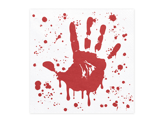Napkins Bloody hand, 33x33 cm, white and red (1 pkt / 20 pc.)