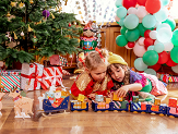 Party curtain - Christmas trees, silver, 100x245cm
