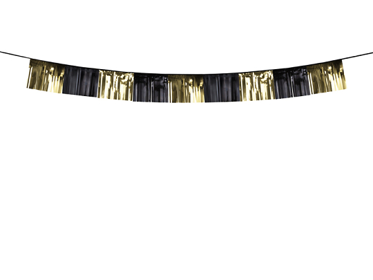 Foil fringe garland, 300x25 cm, black and gold