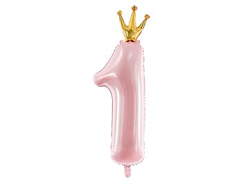 Foil Balloon Number ''1'', 37x100cm, light pink