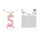 Standing foil balloon Number ''5'' , 84 cm,  light pink