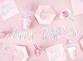 Plates Happy B'day!, light powder pink, 20cm (1 pkt / 6 pc.)