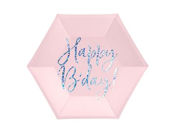 Plates Happy B'day!, light powder pink, 20cm (1 pkt / 6 pc.)