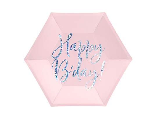 Plates Happy B'day!, light powder pink, 20cm (1 pkt / 6 pc.)