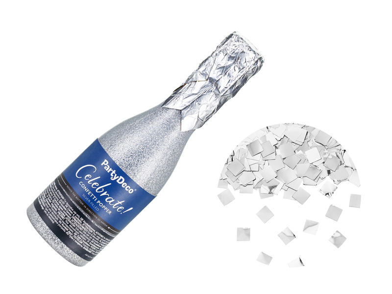 PartyDeco Konfettishooter Silber – Schießt Konfetti 5-8 Meter Hoch, Für Drinnen & Draußen, 40 Cm Lang
