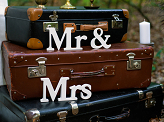 Wooden inscription Mr & Mrs, white, 50x9.5cm