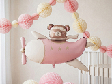 Foil balloon Bear in Airplane, 94x61 cm, light pink