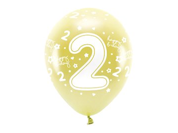 Metallic Eco Balloons 33 cm, Number '' 2 '', light gold (1 pkt / 6 pc.)