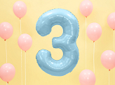 Foil Balloon Number ''3'', 86cm, light blue