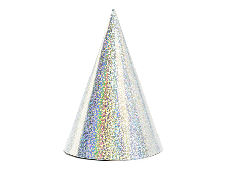 Holographic party hats, silver, 16cm (1 pkt / 6 pc.)