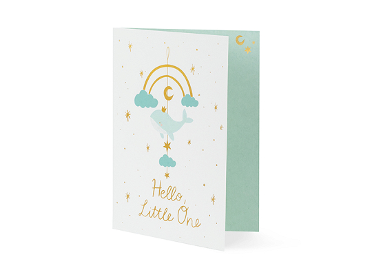 Card with hanging decoration Whale, light tiffany blue, 14x20 cm