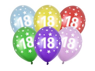Balloons 30cm, 18th Birthday, Metallic Mix (1 pkt / 6 pc.)