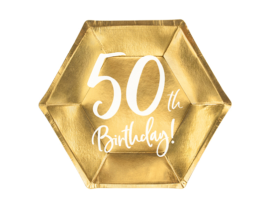 Plates 50th Birthday, gold, 20cm (1 pkt / 6 pc.)