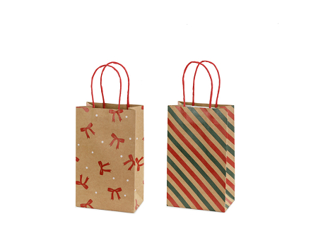 Gift bags Stripes and bows, 13x21x8 cm, kraft