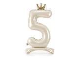 Standing foil balloon number ''5'', 84 cm, light cream