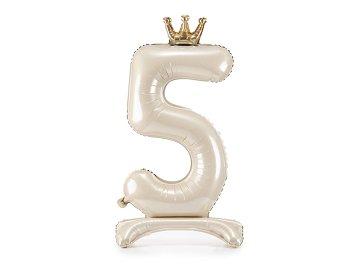 Standing foil balloon number ''5'', 84 cm, light cream