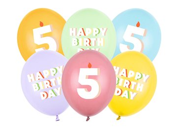 Balloons 30 cm, 5, mix (1 pkt / 6 pc.)